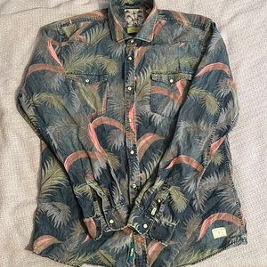 Scotch and Soda Western Style Denim Shirt with Tropical Print Size XL